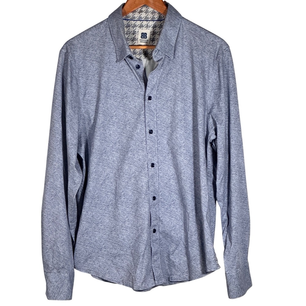 Brooklyn Brigade Shirt Men's Large Heather Blue‎ Long Sleeve Button-up  Collar